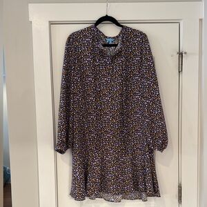 Draper James Navy Floral Drop Waste Tie Neck Dress